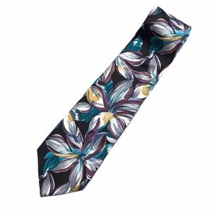 The Mans Shop Steigers Vintage Silk Floral Tie Teal Purple Black Made in USA
